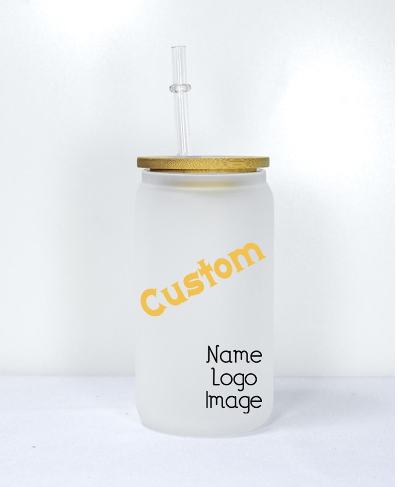 Custom 16 Oz Frosted Glass Cup | Bamboo Lid & Straw - Etsy