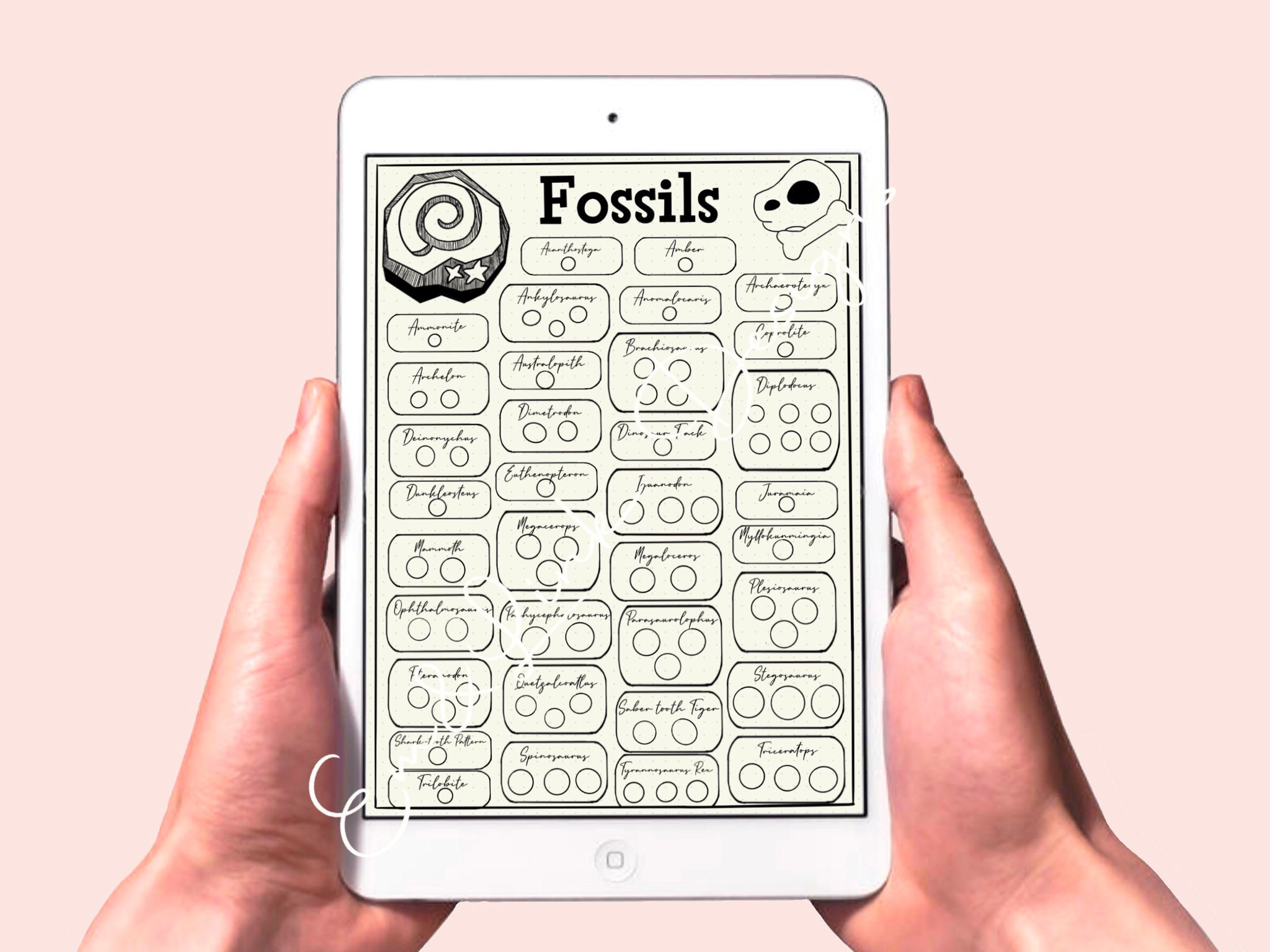 Animalcrossing Fossil Catalog Digital Download Bullet Journal Printable