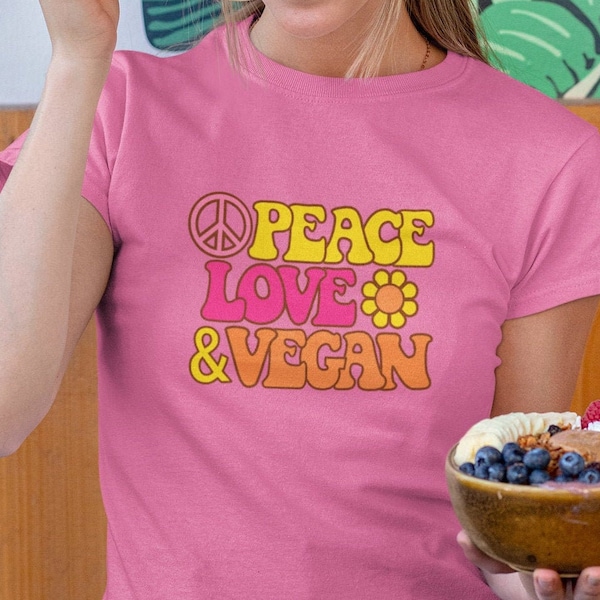 Peace, Love & Vegan - vegan shirt, vegan t shirt, vegan tshirt, vegan t-shirt, vegan gift, gift for vegan, vegan clothing, funny vegan shirt