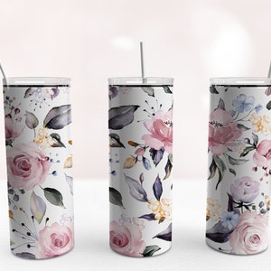 Watercolor Floral Tumbler | 20 Oz Skinny | Sublimated Tumbler | Personalized Tumbler | 20oz Skinny Tumbler