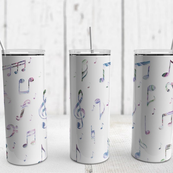 Colorful Music Notes Tumbler Design | 20oz Skinny Tumbler Wrap | Sublimation PNG