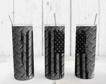 Distressed Vlag op Diamond Plating | 20oz Skinny Tumbler Wrap | Sublimatie PNG