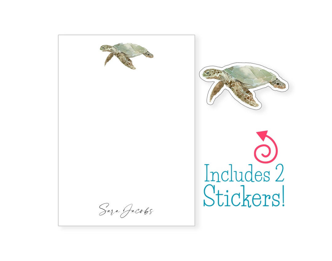 Personalized Turtle Notepad, Watercolor Sea Animals, Sea Turtle Notepad ...
