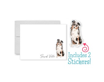 Personalized Watercolor Australian Shepherd Note Cards, Thank You Cards, Dog Greeting Cards, Dog Stationery, Dog Notecards, Dog Stickers