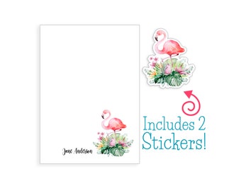 Personalized Flamingo Notepad, Watercolor Flamingo, Personalized Stationery, Flamingo Stickers, Flamingo Stationery, Bird Notepad Stationery