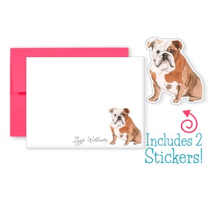 Personalized Watercolor English Bulldog Note Cards, Thank You Cards, Dog Greeting Cards, Dog Stationery, Dog Notecards, Gift, Dog Stickers