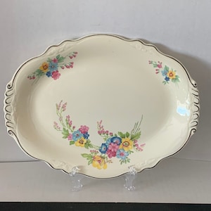 Vintage Homer Laughlin Bouquet 11&quot; Oval Serving Platter, Virginia Rose, Multicolor Florals, Bouquet Replacement, Country Cottage, Farmhouse