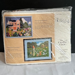 Vintage 1988 Creative Circle #1524 Spring Splendor Long Stitch Needlecraft Kit, Russell Bushee, USA, Victorian House in Summertime, MCM