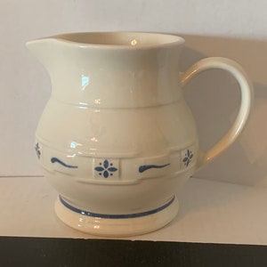 Vintage Longaberger Woven Traditions Classic Blue 32 Oz Pitcher, Embossed Weave, Blue Flowers & Verge, Country Cottage, Farmhouse, Cabin
