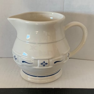 Vintage Longaberger Woven Traditions Classic Blue 32 oz. Pitcher Embossed Weave Blue Flower Country Cottage Farmhouse, Longaberger Blue, MCM
