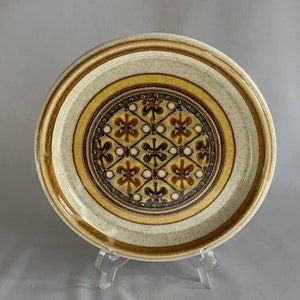 Vintage Mikasa Macrame Salad Dessert Plate #F5820,  Mustard Bands, Brown&Mustard Geometric, Stone Manor, Macrame Replacement, Mid Century