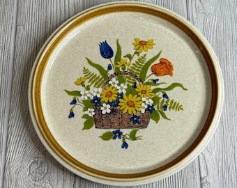Vintage Mikasa Garden Bouquet Dinner Plate, Stone Manor Brown Band Floral Center, Garden Bouquet Replacement, 1970&#39;s Retro Kitchen Farmhouse