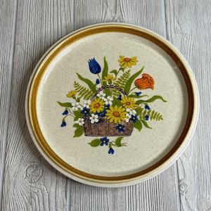 Vintage Mikasa Garden Bouquet Dinner Plate, Stone Manor Brown Band Floral Center, Garden Bouquet Replacement, 1970&#39;s Retro Kitchen Farmhouse