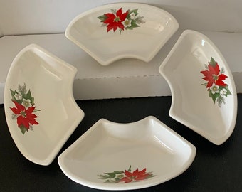 Vintage Poinsettia Treasure Craft Pottery Ceramic Stackable Divided Relish Serving Dish, Retro Holiday Entertaining Treasure Craft Collector