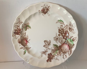 Vintage Johnson Brothers Harvest Time Round Serving Platter Chop Plate, England Brown Multicolor Fruit & Leaves, Harvest Time Replacement