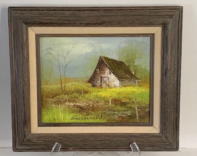 Signed Original Karl Neumann Oil Canvas, Farm Barn Countryside, Rustic Karl Neumann Original