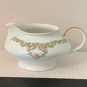 Vintage Franconia-Krautheim 6469 Creamer, Gold Rimmed and Handle, Green Leaf Border, Pink Swag, Goldtrim, Selb Bavaria, White, Green, Pink