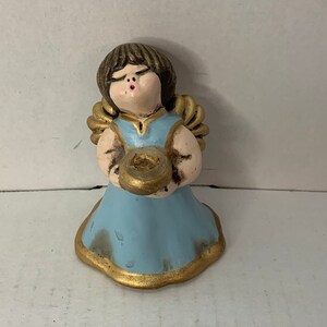 Vintage Original THUN Singing Angel Figurine, Candle Holder, Angel in Blue/Gold Dress, Brunette Angel, 6&quot;  Bozen Italy Pottery