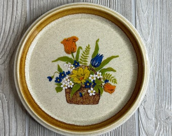 Vintage Mikasa Garden Bouquet Salad Plate, Stone Manor Brown Band Floral Center, Garden Bouquet Replacement, 1970&#39;s Retro Kitchen Farmhouse
