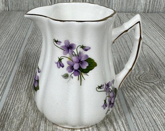 Royal Victoria Fine Bone China Creamer, Purple Violet Clusters, Gold Trim, Pattern X1610-86, Crafted in England, Country Cottage