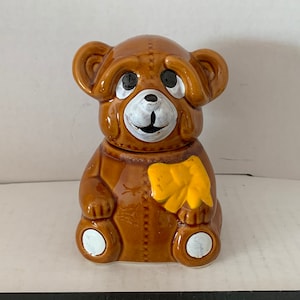Vintage Honey Pot Smiling Teddy Bear Ceramic Honey Jar Houston Foods, 1982, Mid Century, Collectable Bear Container, 1980's Decor