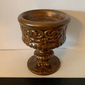 Vintage Ceramic Brown Glazed Chunky Pedestal Candlestick Holder, Retro Vintage Decor, Signed, Brown Decor, Boho Candlestick Holder, MCM