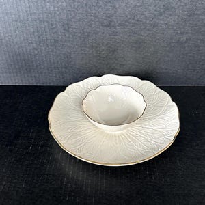 Vintage 1980&#39;s Lenox Cottage Chip and Dip Set, Giftware, Cream, Gold Trim, Lenox Cottage Replacement, Mid Century, Collectable