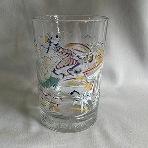 Vintage Disney 25th Anniversary Glass Tumbler, Goofy at Blizzard Beach, Typhoon Lagoon, Walt Disney Remember the Magic Glass, Collectable