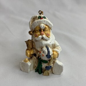 Vintage 1999 Santa Christmas Tree Ornament, Retro Holiday Decor, Ring Bell Santa, Santa with Snowman, Collectable Santa, Santa Tree