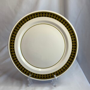 Vintage Mikasa Dominique 12&quot; Chop Plate Round Platter Cake Plate, Mediterrania, Black Pyramids, Green Band, 1970&#39;s Dominique Replacement MCM