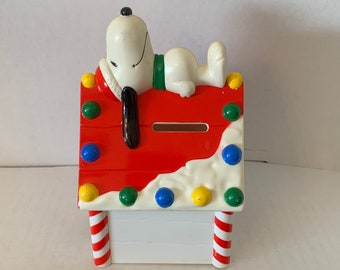 ヴィンテージ スヌーピー 貯金箱 ピーナッツ ガラス アンカーホッ