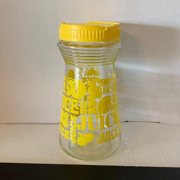 Vintage Anchor Hocking Yellow Lemon Juice Carafe Pitcher Jar, 1980's Yellow Retro Kitchen, Vintage Juice Decanter, Lemonade Container, MCM