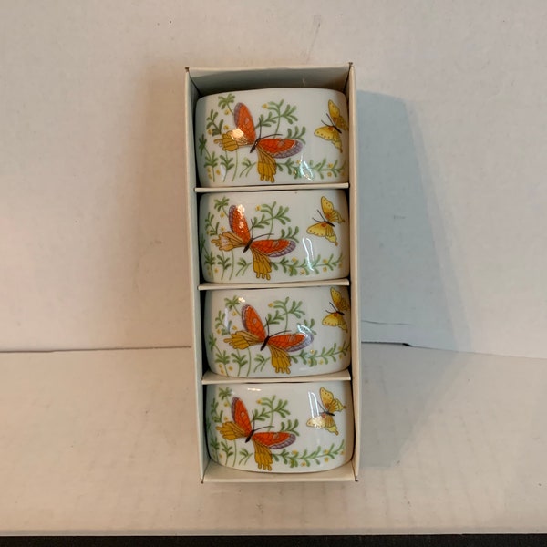 Vintage Shafford Porcelain Butterfly Napkin Ring Holders, Japan 1960s Napkin Holders, Mid Century Dining, Butterfly Decor, Set of 4, MCM