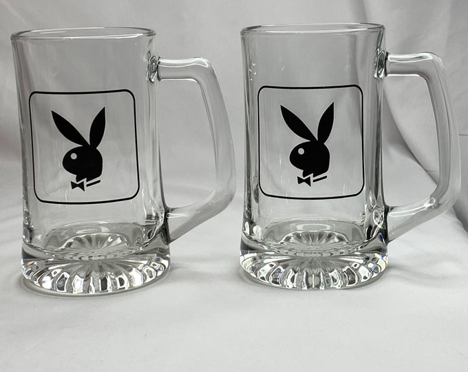 Vintage Playboy Bunny Large Glass Stein Beer Mugs Set of 2 Collectable