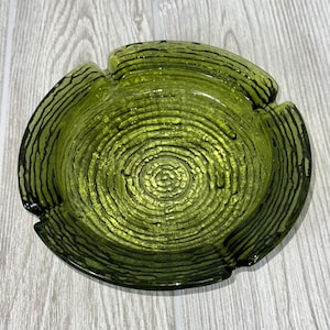 Vintage 1960's Anchor Hocking Soreno Avocado Green Ashtray 6 1/4" Diameter, Avocado Green, Pressed Bark Design, Mid Century, Man Cave Bar