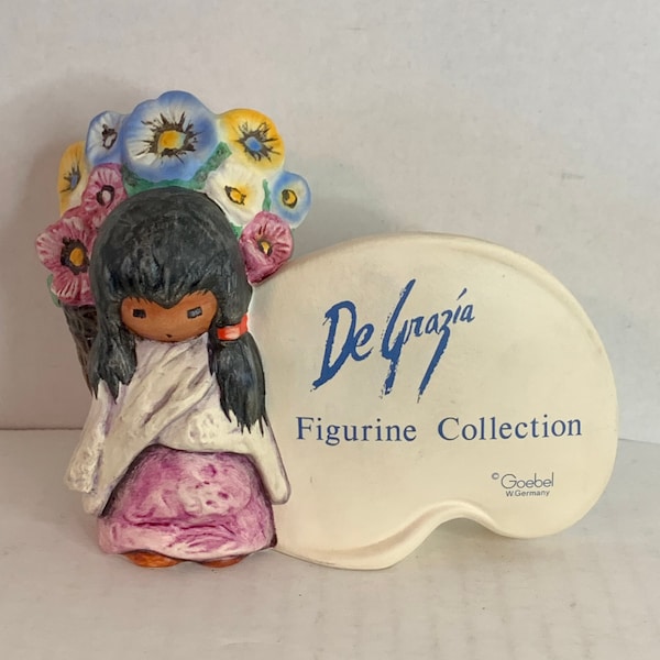 Vintage Goebel Children of De Grazia Figurine Collection Flower Girl Display Plaque Sign Number 59025, 1983, West Germany, Goebel Collector