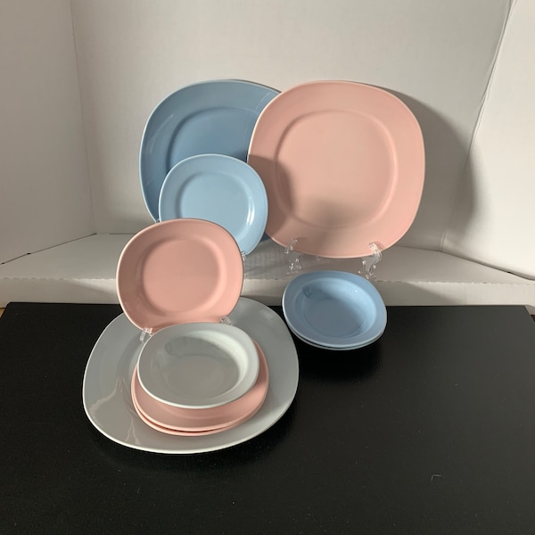 Vintage Taylor Smith Taylor Conversation Pink Blue Gray Dinnerware, Walter Dorwin Teague, TST Replacement, Retro Pastel Dinnerware, 1950's