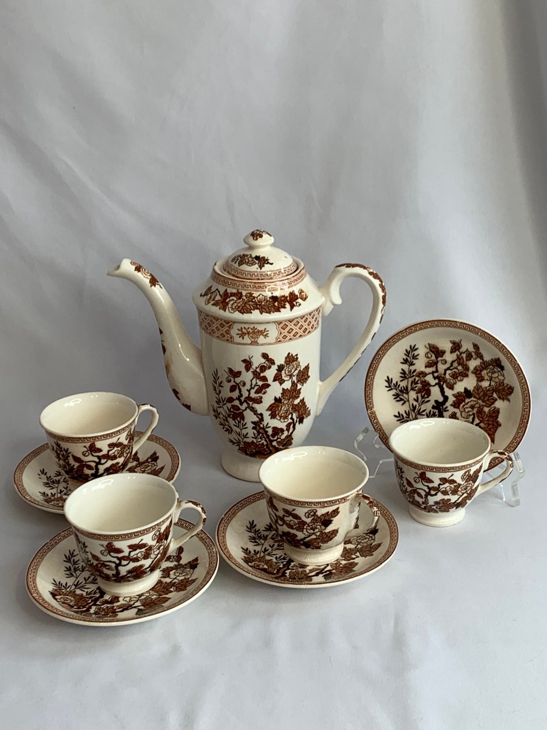 Vintage Nasco China USA Indian Tree Rust Mini Lidded Coffee Pot W/set ...