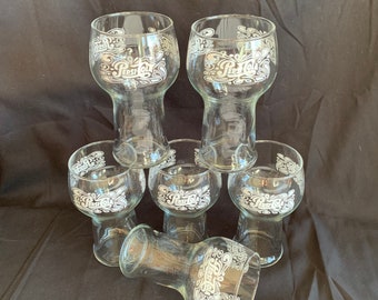 Vintage 1970's Pepsi Cola Clear Glass White Logo Goblet Drinking Glass, Set of 6, Retro Barware, Man Cave, Collectable Pepsi Glasses, MCM