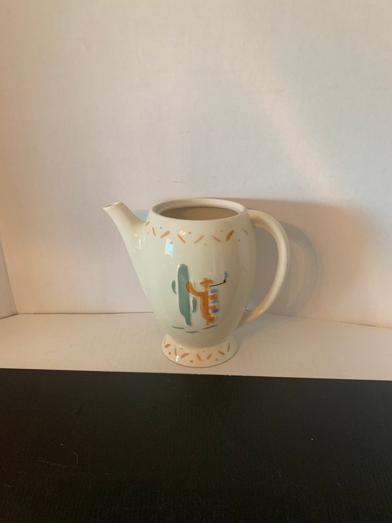 Vintage Porcelier Vitreous China Coffee Teapot, Desert Scene, Southwestern Decor, Made USA, Hand Painted, 1940's Teapot, MCM Cowboy Vaquero