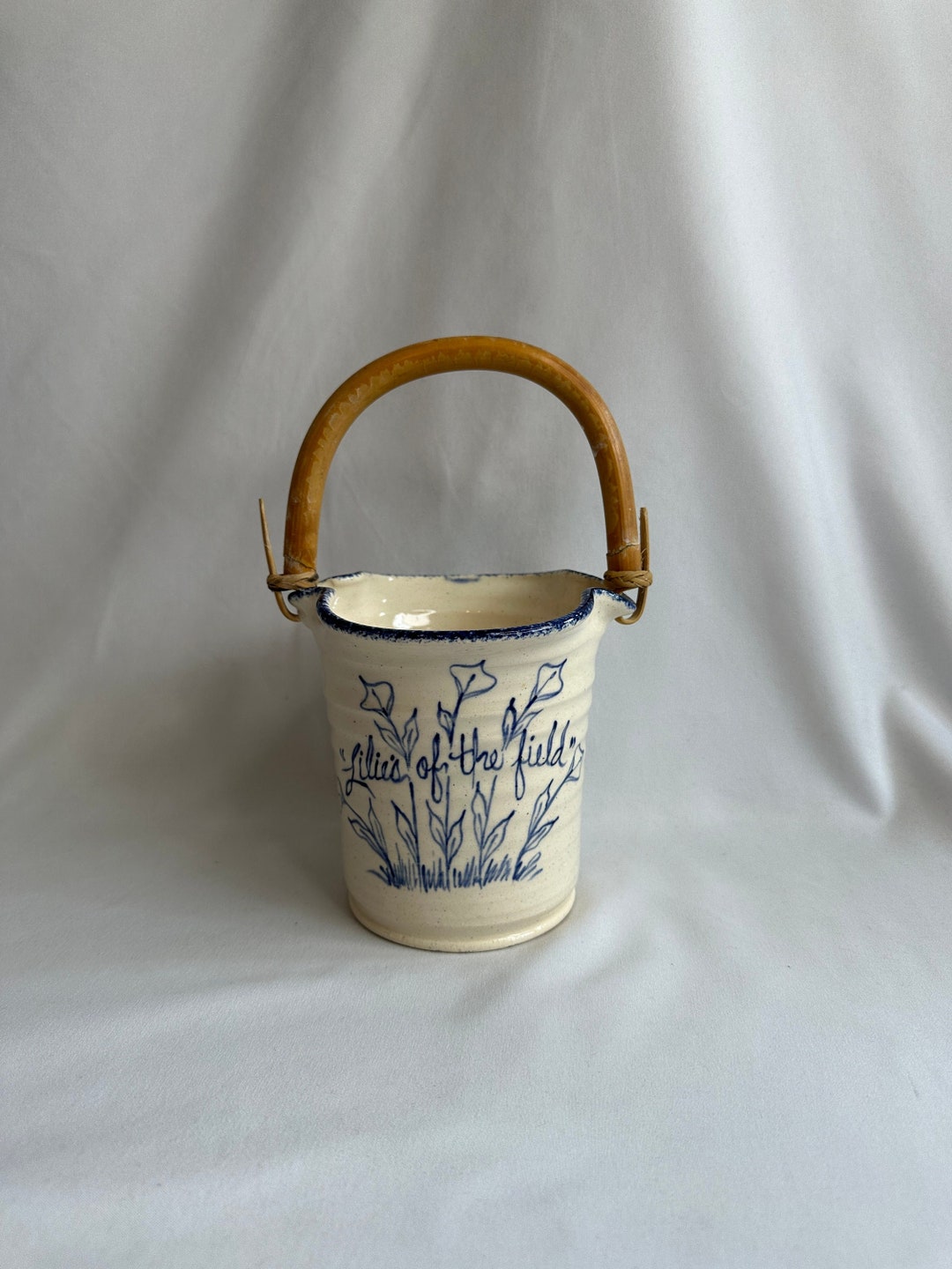 Vintage 1988 Three Rivers Pottery Bamboo Handled
