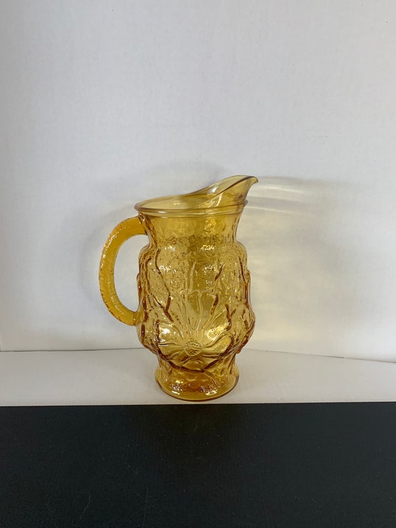 Vintage Amber Glass Pitchers Patterned Yellow Glass Lemonade Pitcher Water  Pitcher Art Deco Glass Kitchenware 