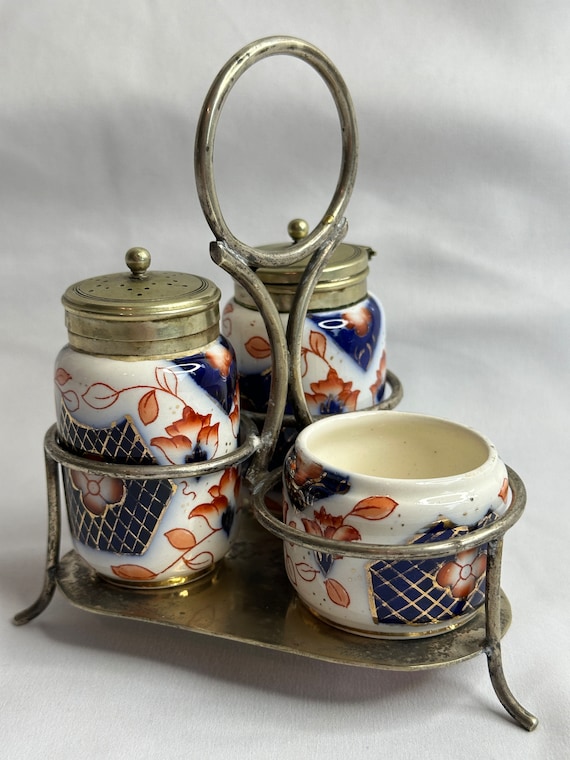 Vintage 1940's English Hand Painted Imari Style Condiment