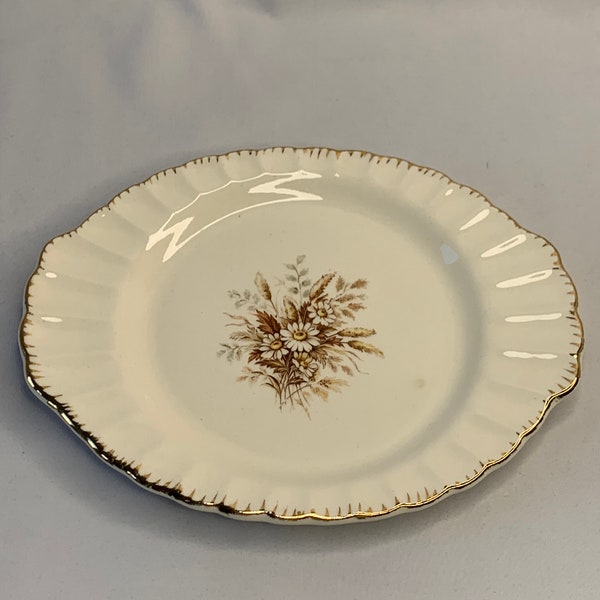 Vintage Limoges-American Sundale Oval Scalloped 8" Relish Canape Plate, Daisy Wheat 22k Gold Filigree Rim, Sundale Replacement, Country, MCM