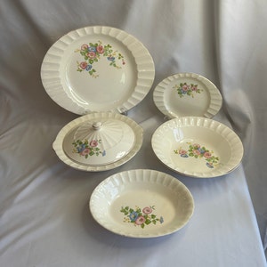 Vintage 1940s Cronin China Minerva Ohio, Pink & Blue Morning Glory Pattern Replacement China, MCM, Country Lakehouse Cottage, Farmhouse Chic
