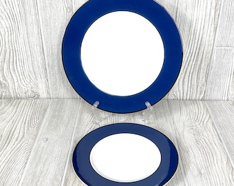 Vintage Pagnossin Ironstone Spa Cobalt Black Trim Dinner Salad Plate, Treviso, Blue Rim, Black Trim, Crafted in Italy, IF06, IE05