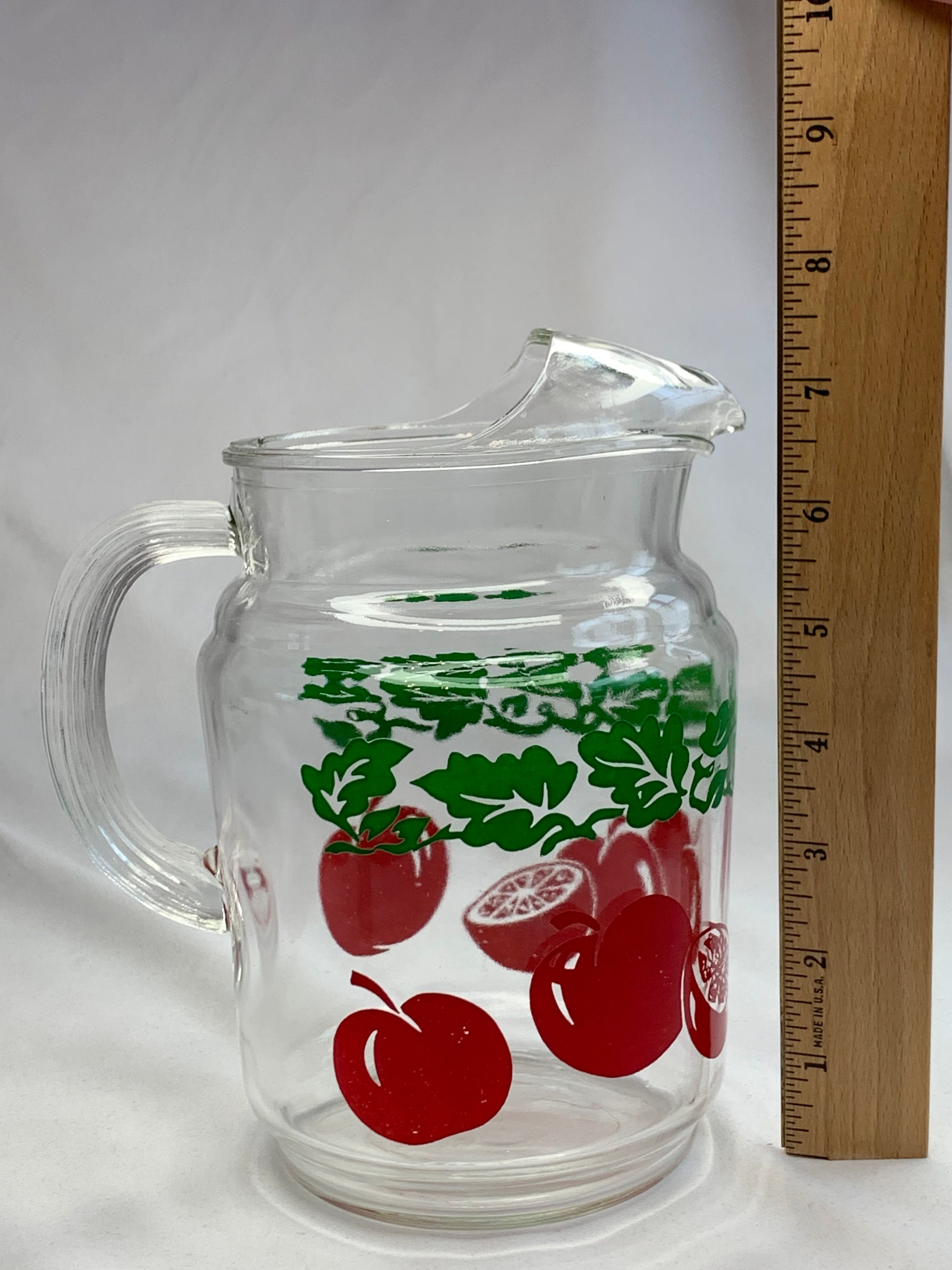 Vintage Glass Red Apple and Orange Juice Pitcher W/ice Catcher Etsy
