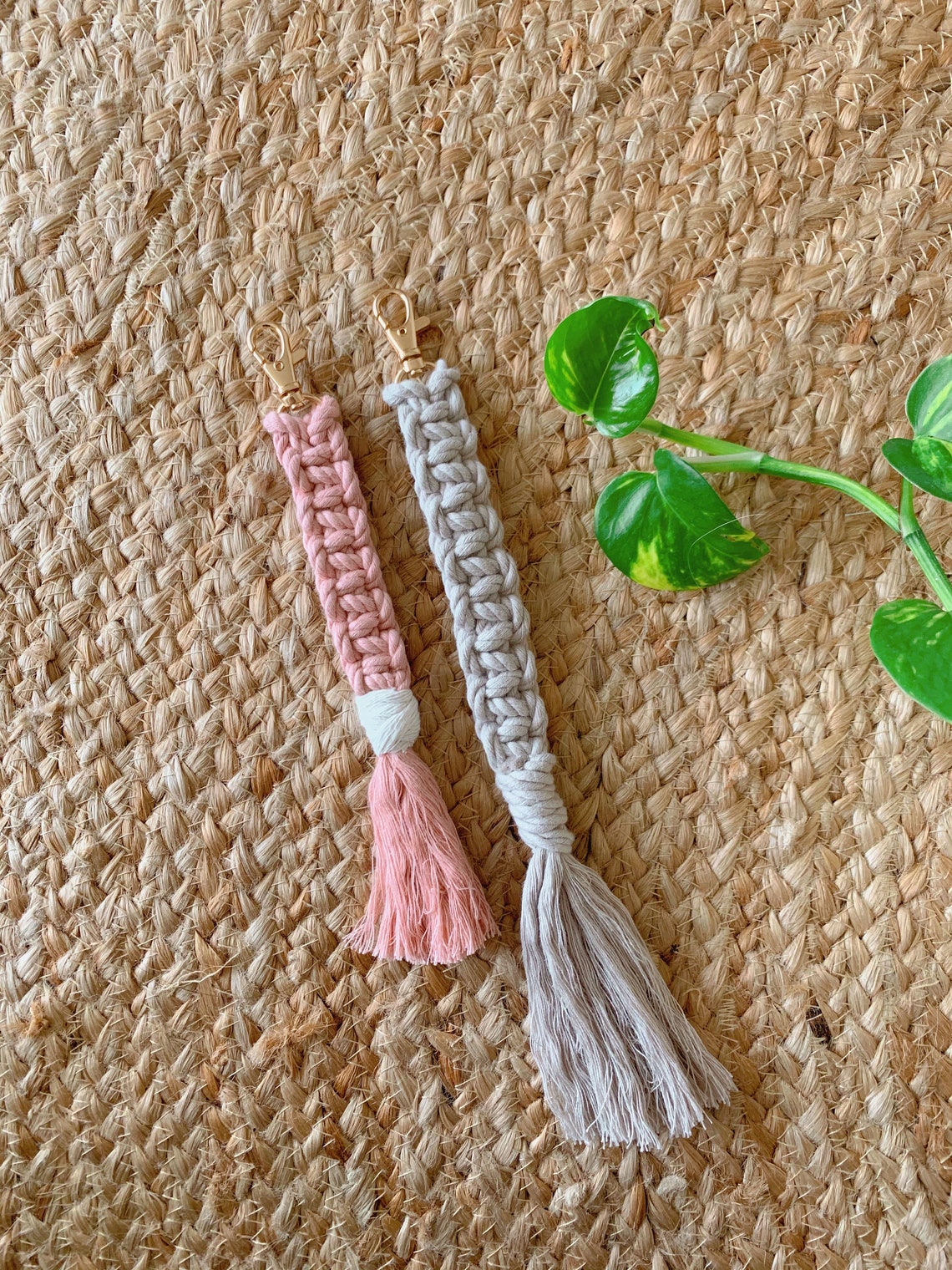 Macrame Key Chain Square Knot Design Etsy