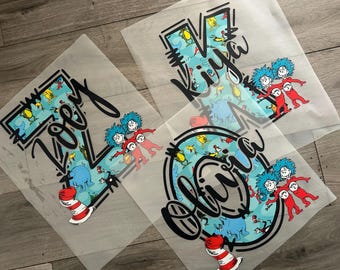 Lettre personnalisée personnalisée et nom Dr. Seuss PNG pour le téléchargement numérique rapide de chemise de la semaine de lecture à travers l'Amérique