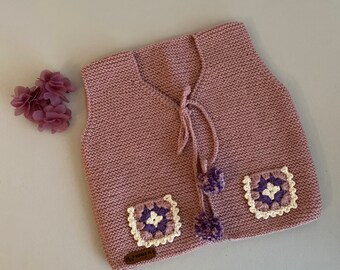 Knitted vest "Bahar" in rose shade made of baby wool with antipilling